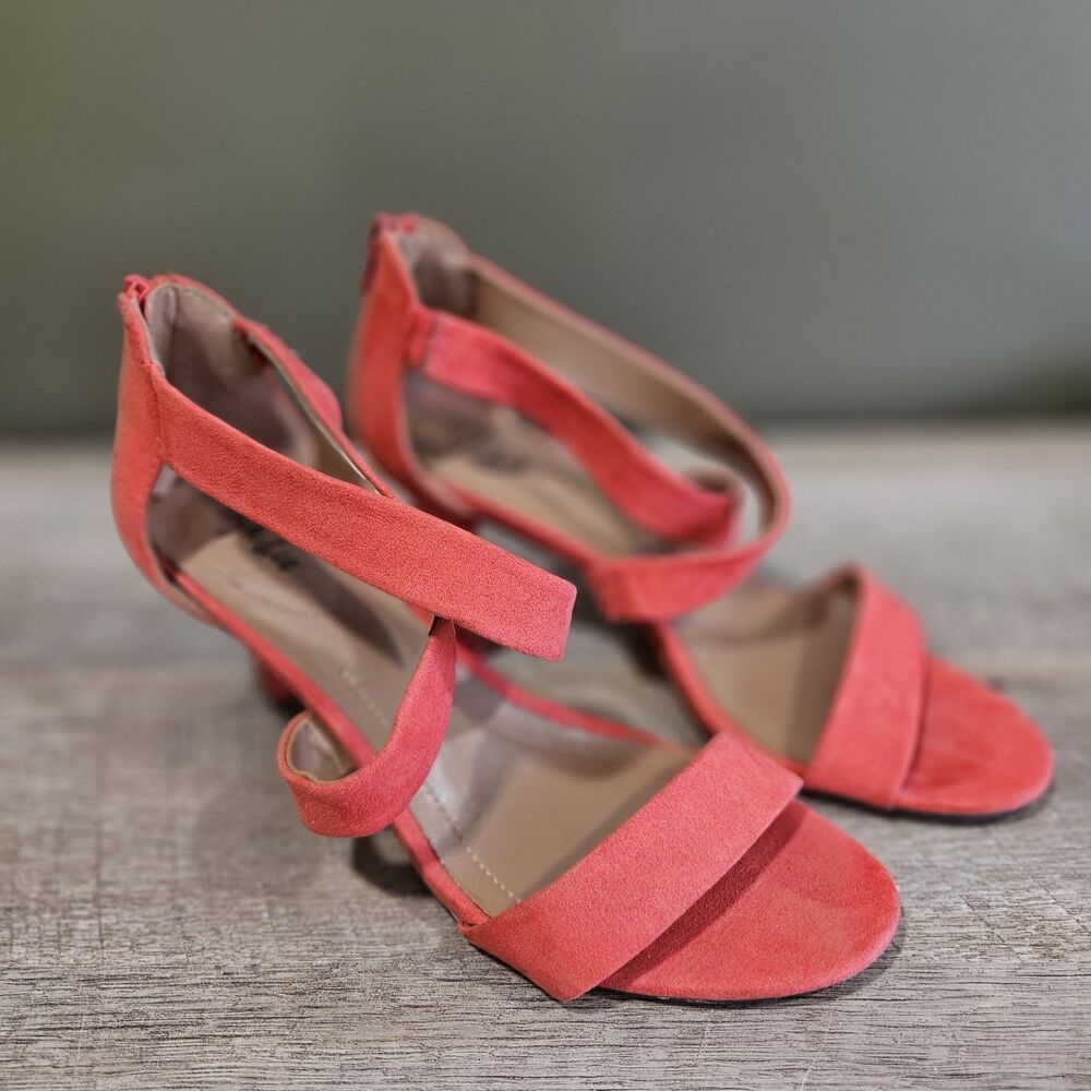 Style & Co Women's Size 8 Red Suede Ankle Strap Heels Dress Sandals